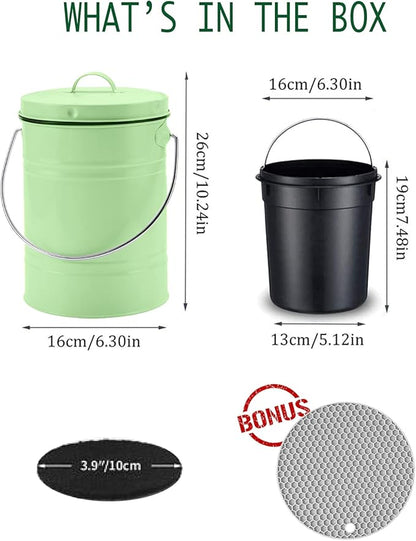 Compost Bin, LALASTAR Countertop Compost Bin with Lid, Kitchen Compost Container, Odorless Compost Bucket for Kitchen Food Waste with Carrying Handle, 1 Gallon, Green
