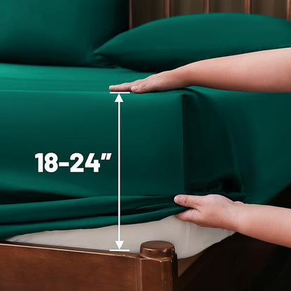 Extra Deep Pocket California King Sheets 18-24 Inch 100% Egyptian Cotton 1000 Thread Count Sateen Weave Soft Breathable 4 Pieces（California King,Dark Green）