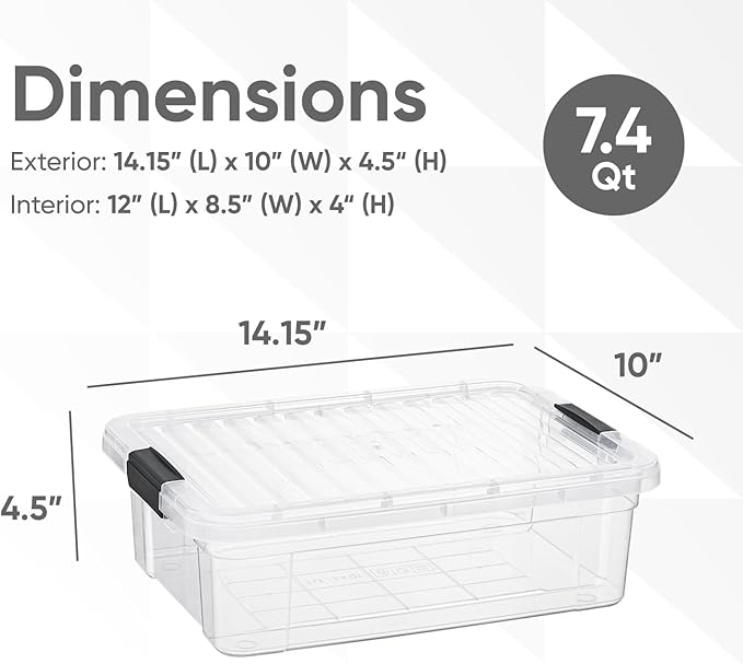 Superio Storage Bins with Lids- 2 Pack, 7.4 Qt Clear Boxes for Organizing, Stackable Plastic Containers- BPA Free, Non-Toxic, Odor Free, Organizer for Home, Office, Dorm