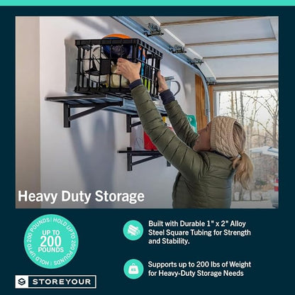 StoreYourBoard 2-Pack Heavy Duty Wall Shelves – Wall-Mounted Garage Storage Shelving and Organization for Sheds, Closets, or Utility Rooms – Holds 200 lbs, 1ft x 2ft, Black