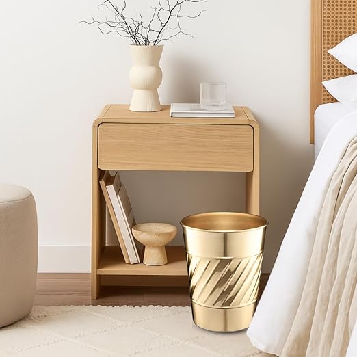 Monarch Abode Brushed Gold Handcrafted Wave Embossed Metal Wastebasket for Home Office, Decorative Waste Basket, Modern Bathroom Garbage Can, Durable & Decorative Trash Bin, Brushed Gold Trash Can