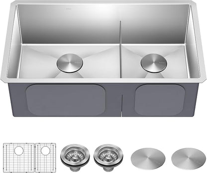 Kraus Kitchen Sinks Undermount - 32 Inch Stainless Steel Kitchen Sink, 60/40 Double Bowl, 16 Gauge, Model KHU103-32