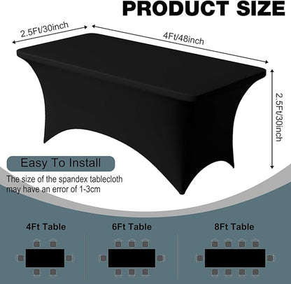 Trlyc 1 Pack 4FT Spandex Table Cloth - 48 x 30 Inch Rectangular Stretch Tablecloth, Wrinkle Resistant Scretch Table Cover for Wedding, Party, Banquet, Picnic, Outdoor Decoration (1Pcs,Black)