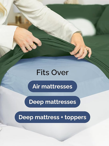 Extra Deep Pocket Split King Sheets - 5 Piece Breathable & Cooling Bed Sheets - Hotel Luxury Bed Sheet Set - Soft, Wrinkle Free & Comfy - Easily Fits Extra Deep Mattresses - Emerald Green Sheets Set