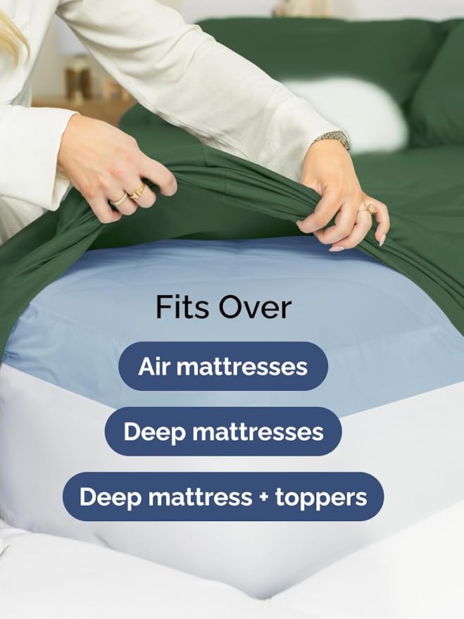 Extra Deep Pocket Full Sheets - 4 Piece Breathable & Cooling Bed Sheets - Hotel Luxury Bed Sheet Set - Soft, Wrinkle Free & Comfy - Easily Fits Extra Deep Mattresses - Deep Pocket Emerald Green Sheets