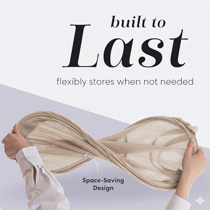 Handy Laundry Collapsible Mesh Pop Up Hamper with Wide Opening and Side Pocket - Breathable, Sturdy, Foldable, and Space-Saving Design for Clothes and Storage (Beige)
