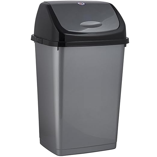 Superio Kitchen Trash Can 13 Gallon with Swing Lid, Plastic Tall Garbage Can Outdoor and Indoor, Large 62 Qt Recycle Bin and Waste Basket for Home, Office, Garage, Patio, Restaraunt (Grey/Black)