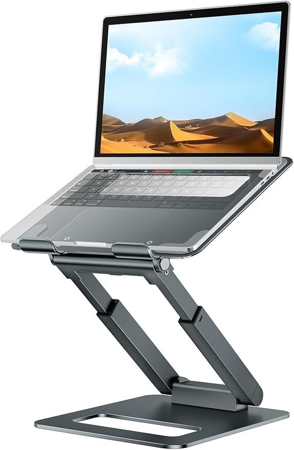 tounee Laptop Stand for Desk Adjustable Height, Telescopic Computer Stand with Pull Out Design Ergonomic Laptop Riser Fits All Laptops 10-17"-Gray