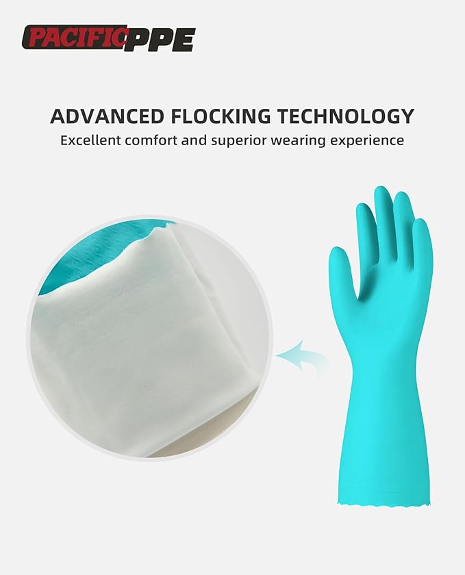 PACIFIC PPE 2 Pairs Reusable Dishwashing Cleaning Gloves with Latex Free, Cotton Lining, Kitchen Gloves, Green, Medium