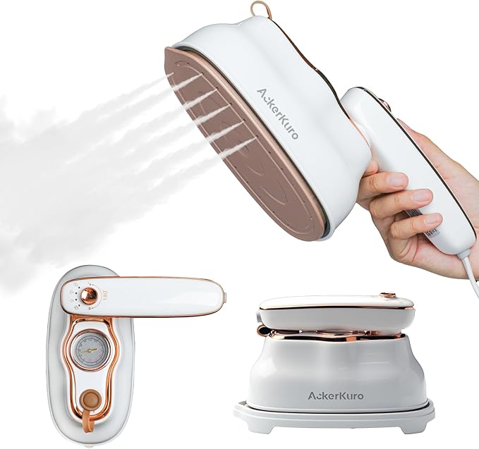 Travel Steamer for Clothes,1200W Portable Handheld Mini Garment Steamers,Steamer ＆ Iron 2 In 1,Large Ceramic Heat Panel,200ml Water Tank,20s Heat Up,White,110V-120V