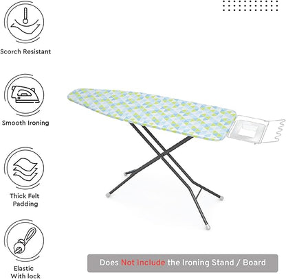Encasa XO Ironing Board Cover and Pad - Thick 4mm Felt, Heat & Scorch-Resistant, Fits Medium Boards 42"x14", Elastic Bungee Cord Tightening, Easy Fit, Stain-Safe Dye, Triangles Aqua