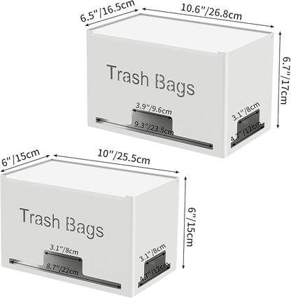2-Pack Trash Bag Holder Dispenser, Stackable Garbage Bag Dispenser, Extra Large Trash Organizer for Kitchen Laundry Under Sink, Wall Mounted or Freestanding, Metal White