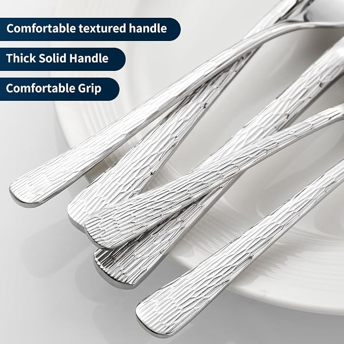 Black Hammered Silverware Set, Heavy Duty Flatware Set, 18/10 Stainless Steel