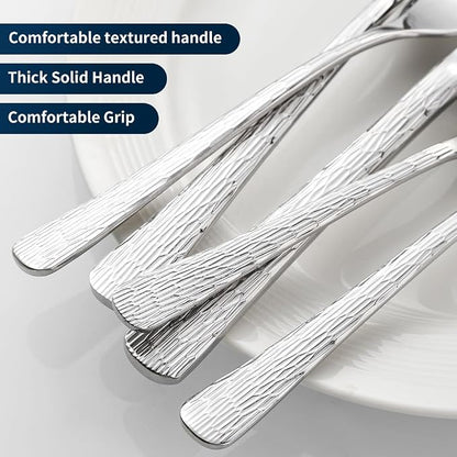 Black Hammered Silverware Set, Heavy Duty Flatware Set, 18/10 Stainless Steel