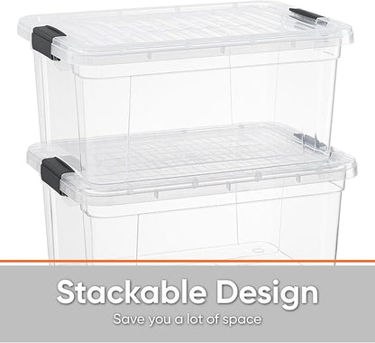 Superio Storage Bins with Lids- 2 Pack, 1.85 Qt Clear Boxes for Organizing, Stackable Plastic Containers- BPA Free, Non-Toxic, Odor Free, Organizer for Home, Office, Dorm