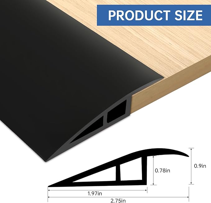 Vinyl Door Threshold Flooring Transition Strip Self Adhesive Carpet Edging Strip for Laminate Doorway Edge Threshold from 3/5" to 4/5" (Black, 3.3 Ft)