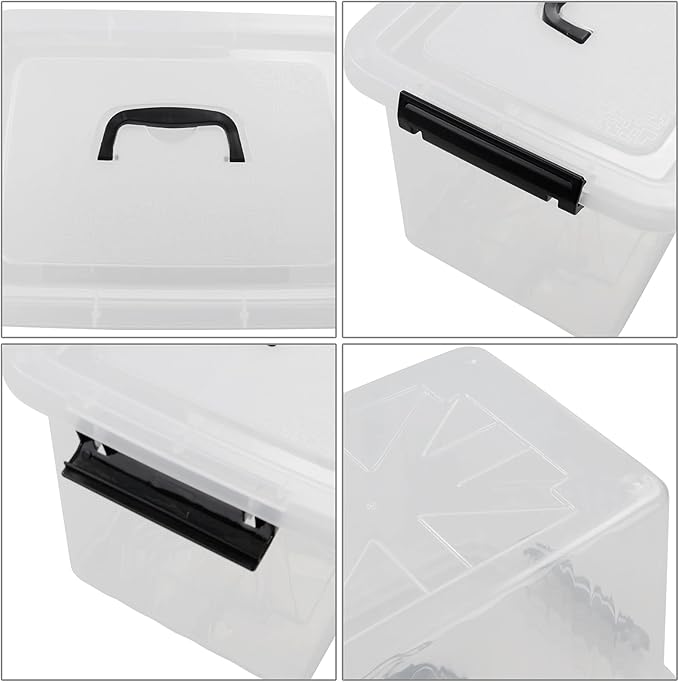 Zopnny 12 Quart Storage Latch Bins with Handles, Plastic Clear Storage Box with Lid, 6 Pack