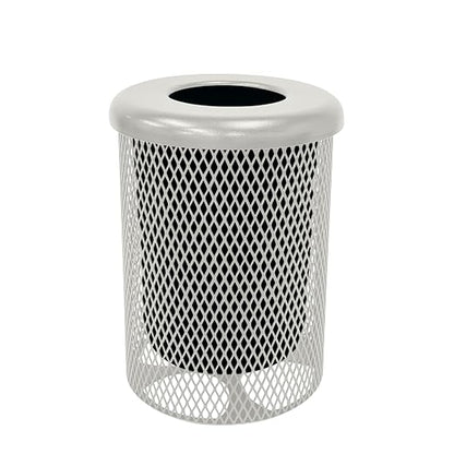 COATEDOUTDOORFURNITURE RFT-Gry Heavy Duty Round Trash Receptacle with Flat Top, Liner Included, 32 Gallon, Gray, Made in America