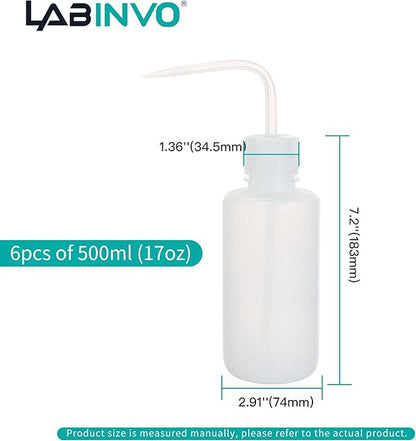 6pcs of Economy Wash Bottles, Vol.500ml (17oz), Narrow-Mouth, Self-Venting Safety Wash Bottles, LDPE Material,IN-WBN500
