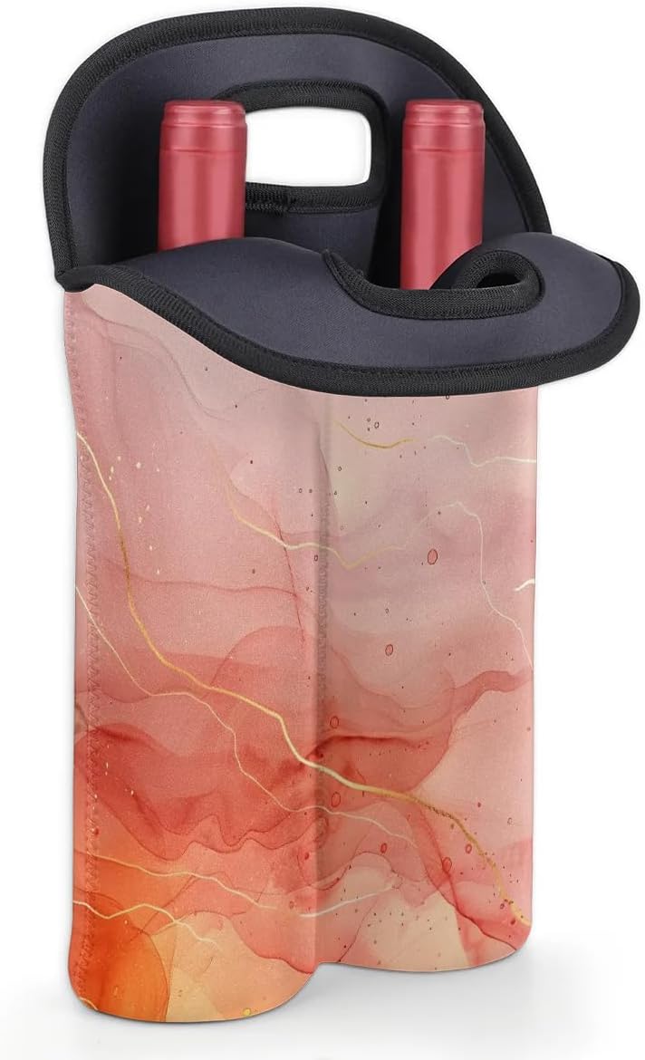 Wine Carrier Tote Personalized Bag for 2 Bottles - Neoprene Wine Bottle Holder with Carry Handle, Wine Protective Bag Insulated Bag Beer Cans Water Bottle Holder for Travel Picnic,Style17