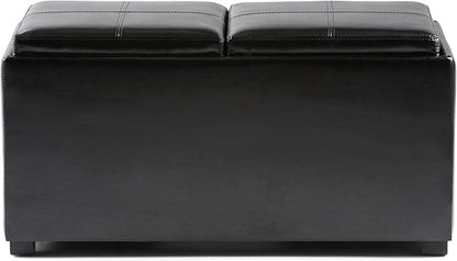 SIMPLIHOME Avalon 35 inch Wide Contemporary Rectangle 5 Pc Storage Ottoman in Midnight Black Vegan Faux Leather, Assembled, for the Living Room, Entryway and Family Room