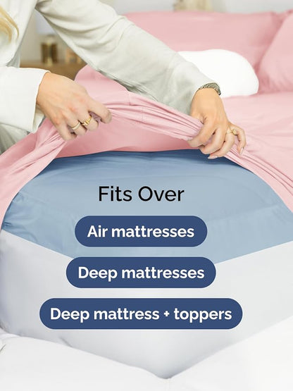Extra Deep Pocket Queen Sheet Set - 4 Piece Breathable & Cooling Bed Sheets - Hotel Luxury Sheet Set - Soft, Wrinkle Free and Comfy - Easily Fits Extra Deep Mattresses - Deep Pocket Baby Pink Sheets