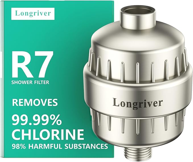 R7 Shower Filter High Put Shower Water Filter for Hard Water 99.99% Remove Chlorine, Heavy Metals, Shower Water Softener, Improve your skin and hair, Bathroom Fixture Hardware Parts, Brushed Nickel