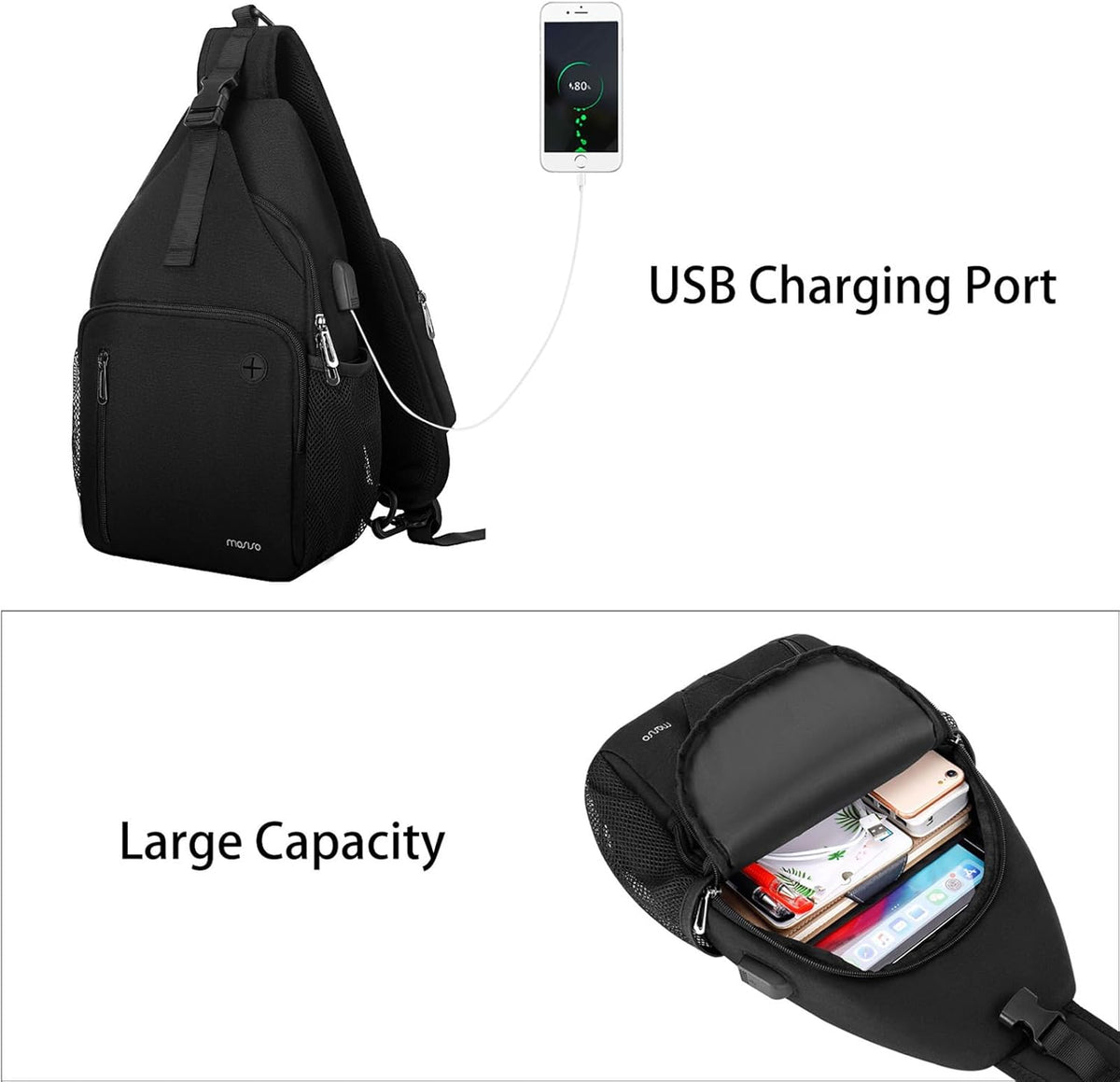 MOSISO Sling Backpack Bag, Crossbody Shoulder Bag Travel Hiking Daypack Chest Bag with Front Square Pocket&USB Charging Port