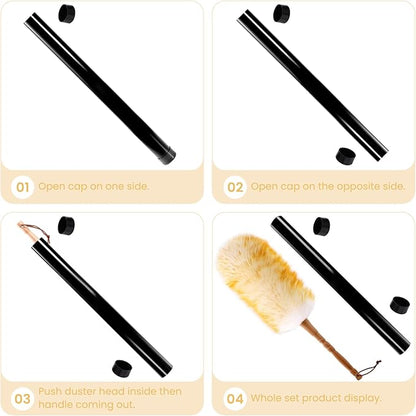 Lambswool Duster with Solid Wooden Handle,Leather Hang Strap,18.9 inch Long,Natural Feather Duster for Cleaning Ceiling Fans,Window Blinds,Computer Screens,Bookshelves etc
