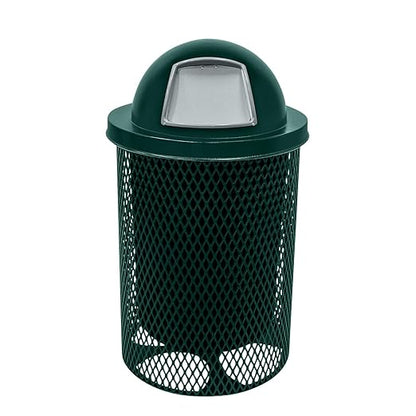 COATEDOUTDOORFURNITURE RDT-DGRN Heavy Duty 32 Gallon Round Trash Receptacle, Liner Included, Dark Green with Black Dome, Made in America