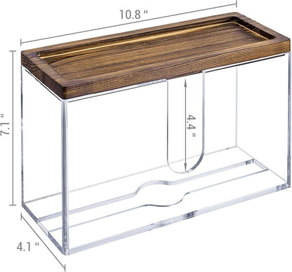 MyGift Deluxe Modern Metal Folded Commercial Paper Towel Holder with Rustic Burnt Solid Wood Tray Lid, Wall Mounted Trifold Multifold Z Fold Disposable Napkin Dispenser (Acrylic & Burnt Wood)