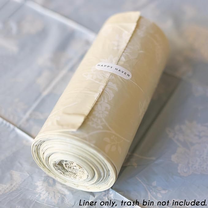 Happy Haven Bathroom Trash Bags for 2,3,4 Gallon Trash Can, Small Garbage Bags - Bedroom & Bathroom, Decorative Cute Wastebasket Liner - 50 Count (Beige Botanical)