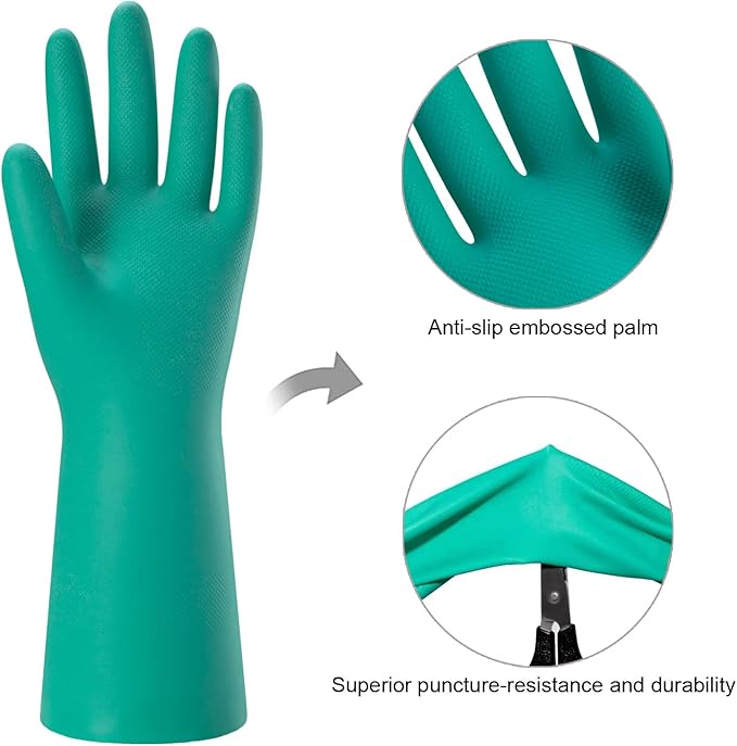 Bamllum 2 Pairs Reusable Kitchen Gloves for Washing Dishes - Nitrile Rubber Dishwashing Gloves, Reusable Household Cleaning Gloves, Flexible Durable & Non-Slip (Medium, Green+Blue)