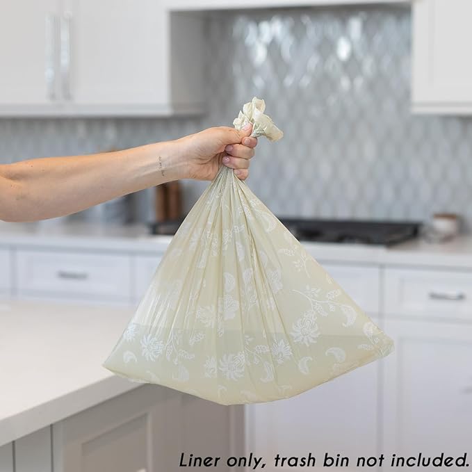 Happy Haven Bathroom Trash Bags for 2,3,4 Gallon Trash Can, Small Garbage Bags - Bedroom & Bathroom, Decorative Cute Wastebasket Liner - 50 Count (Beige Botanical)