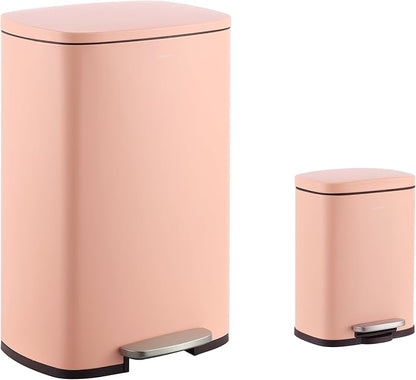 happimess HPM1006G Connor Rectangular 13-Gallon Trash Can with Soft-Close Lid and Free Mini Trash Can, Fingerprint Resistant, Modern, Minimalistic for Home, Kitchen, Office, Bathroom, Flamingo Pink