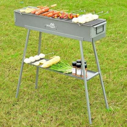 WILLBBQ Charcoal Grill, Portable BBQ Grill with Removable Stand & Shelf