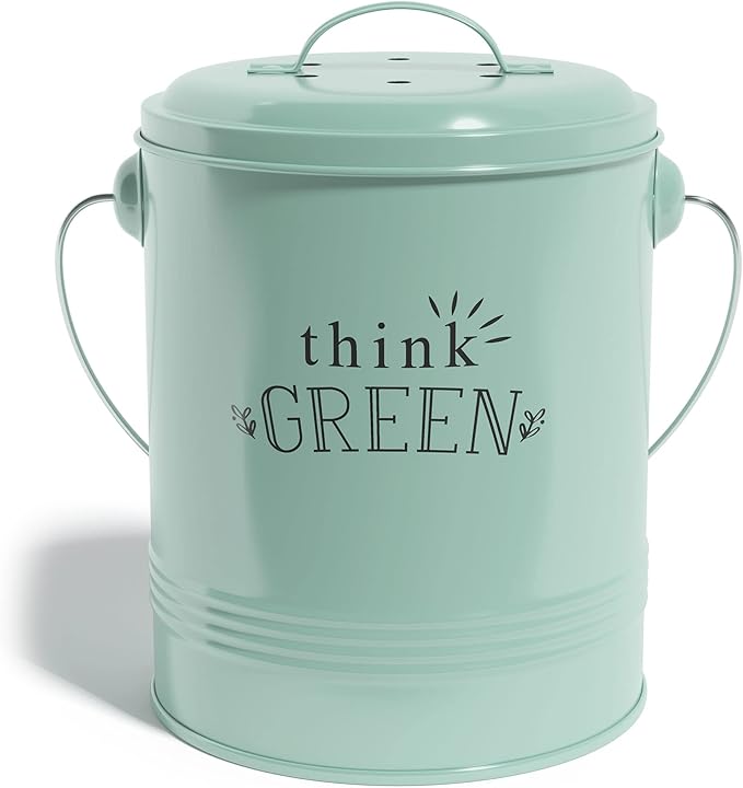 Barnyard Designs Compost Bin for Kitchen Counter - 1.2 Gallon Countertop Composter with Extra Smell-Absorbing Filters and Inner Bucket for Easy Cleaning - Food Waste Bin for Kitchen with Lid (Mint)