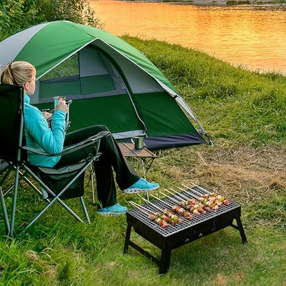 Gardenised Portable Charcoal Grill Foldable Stainless Steel BBQ for Camping Backyard Tailgating Hiking Picnic Travel Beach Parties Garden Gatherings Poolside Cooking Skewers & Outdoor Barbecues, Small