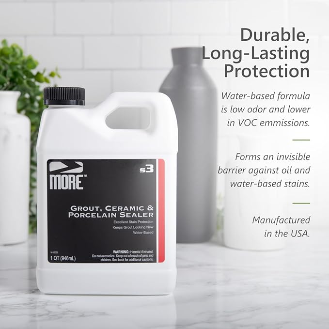 MORE Grout, Ceramic & Porcelain Tile Sealer - Water-Based Grout Sealer - Stain, Tile & Grout Protection - for Bathrooms, Showers & Floors - Prevent Grout Haze - Safe & Easy to Use - Unscented - 32oz