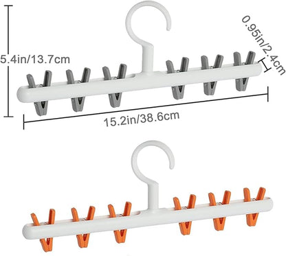 Clothes Hanger 2 Pack Clothes Drying Racks Windproof for Drying Socks Bras Underwears Baby Clothes Hats Scarfs Towels Pants and Gloves Diaper Grey Orange