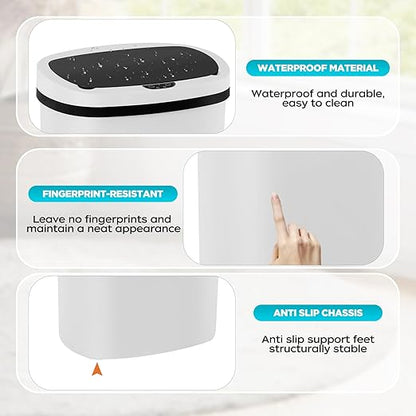 Automatic Motion Sensor Bathroom Trash Can with Lid, 13 Gallon Touchless Trash Bin, Smart Dog Proof Garbage Can, Touch Free Waste Basket for Toilet, Office, Bedroom,White,2