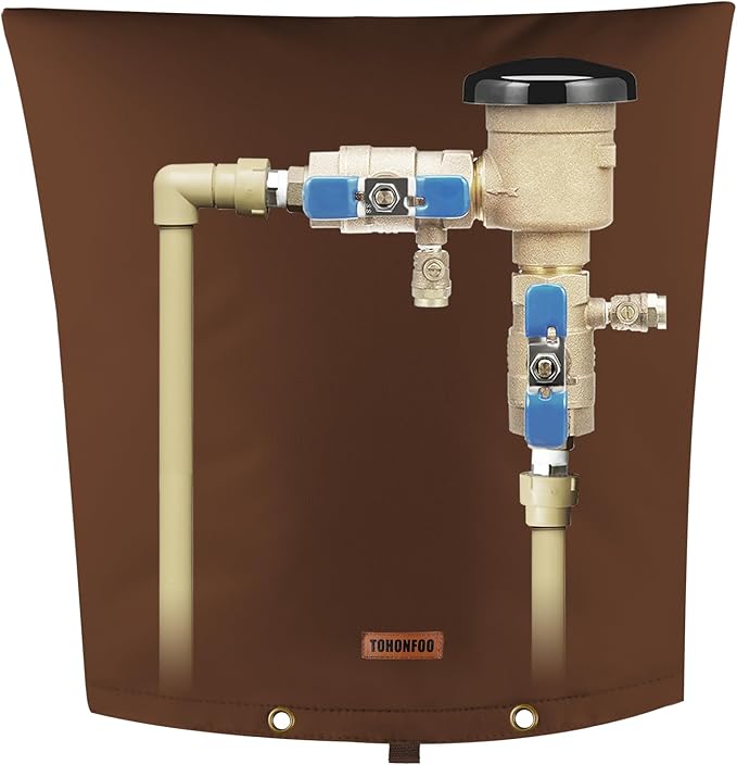 TOHONFOO Backflow Preventer Pipe Insulation Cover (5°F) - Irrigation Sprinkler Valve Insulated Pouch - Water Well Pump Cover - Sturdy 5 Layers for Winter Freeze Protection, 24" W x 26" H, Brown