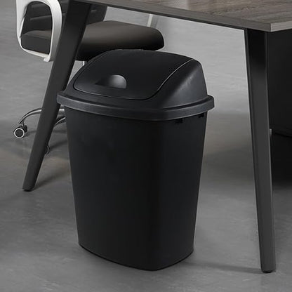 4 Pack Plastic Swing-Top Trash Can, 10 Gallon Plastic Kitchen Trash Can with Swing Lid, Black