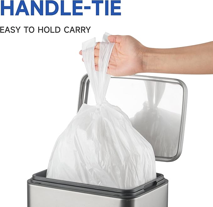 Small Trash Bags with Handles 13 Gallon 80 Count White - Ocean Plastic Upcycling - Plastic Garbage Bags, Can Bin & Waste Basket Liner for Kitchen, Bathroom, Office and Pets