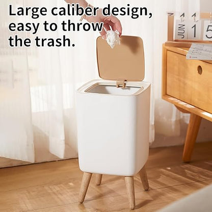 WanWanKa Mini White Plastic Trash Can, 2.6 Gallon Capacity, Slim Design, Anti-Odor, Easy to Clean, Suitable for Any Place