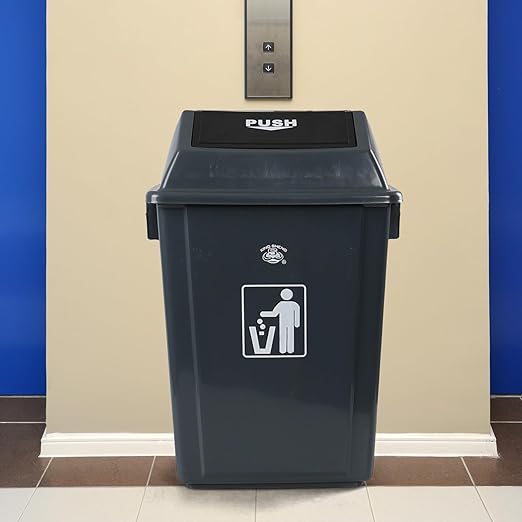 13 Gallon Plastic Swing Lid Trash Can, Outdoor Garbage Can, Grey, 4 Pack