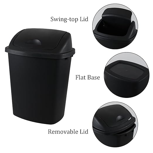 4 Packs Commercial Heavy-Duty Trash Can with Lid, Plastic Swing Top Kitchen Trash Can (11 Gallon, Black)