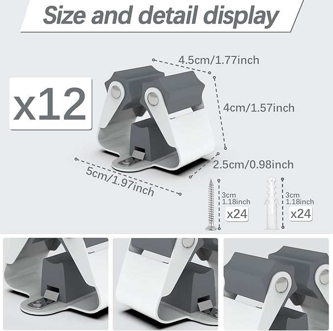 3-H Broom Holder Wall Mount 12 Pack, Mop and Broom Holder Wall Mount for Hanging and Organizing Shovel,Rake,Brush,Yard Tools in Laundry Room Garden Garage (grey)