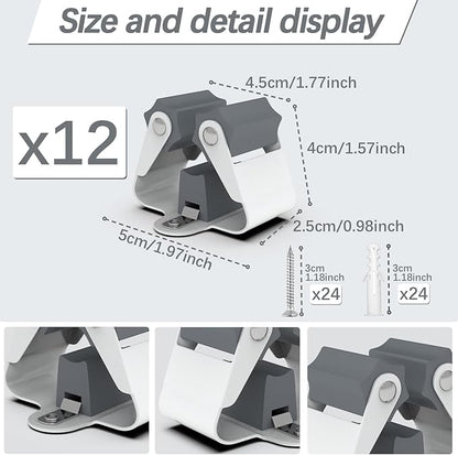 3-H Broom Holder Wall Mount 12 Pack, Mop and Broom Holder Wall Mount for Hanging and Organizing Shovel,Rake,Brush,Yard Tools in Laundry Room Garden Garage (grey)