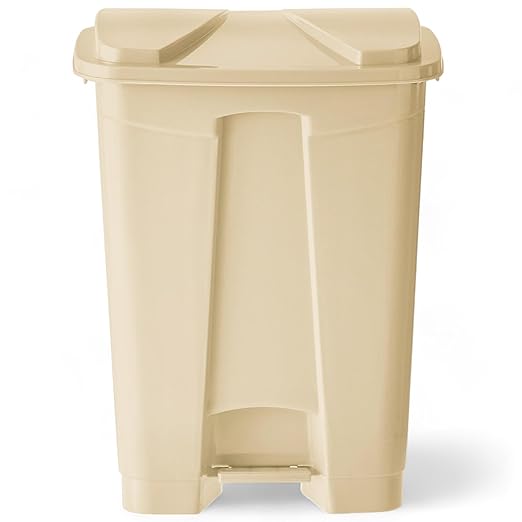 PRO&Family Step-On Trash Can with Lid, Plastic Waste Bin, Foot Pedal Operation (Biege, 4 Gallon)